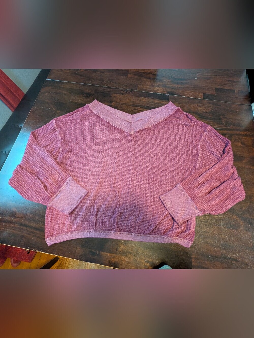 We The Free V-Neck Waffle Knit Pullover, Purple